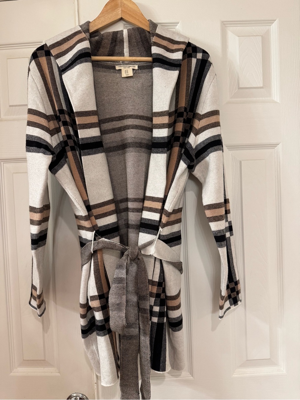 Christian Siriano 1X Hooded Plaid Sweater Cardigan Jacket With Belt NWOT